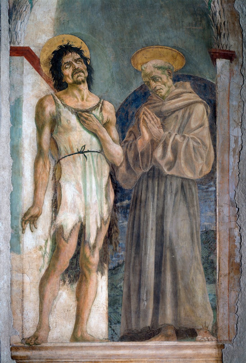 Sankt Johannes Döparen och Sankt Franciskus av Assisi - fresk av Domenico Veneziano