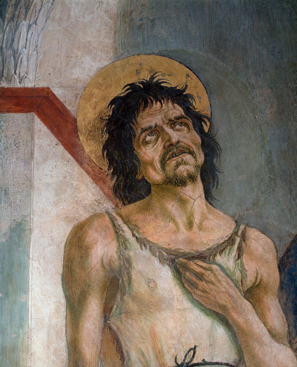 St John the Baptist och St Francis of Assisi: Detalj av St John the Baptist - Fresco av Domenico Veneziano