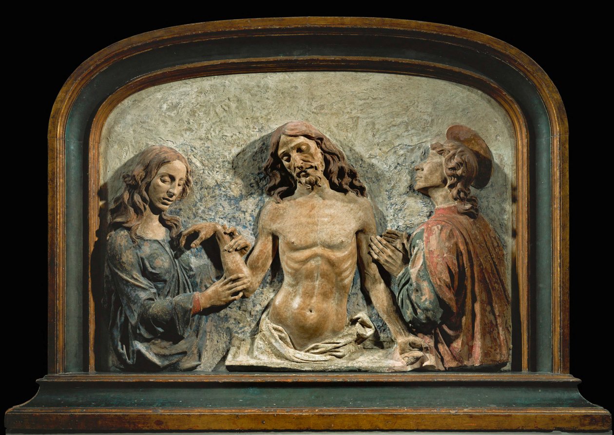 Den döde Kristus tillbedd av Johannes Evangelisten och Maria Magdalena ... av Domenico di (15th century) Paris