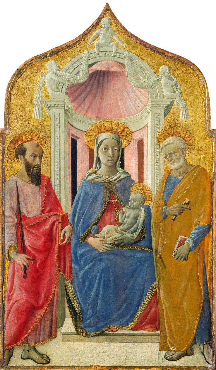 Madonna och barn tronade med Saint Peter och Saint Paul av Domenico di Bartolo