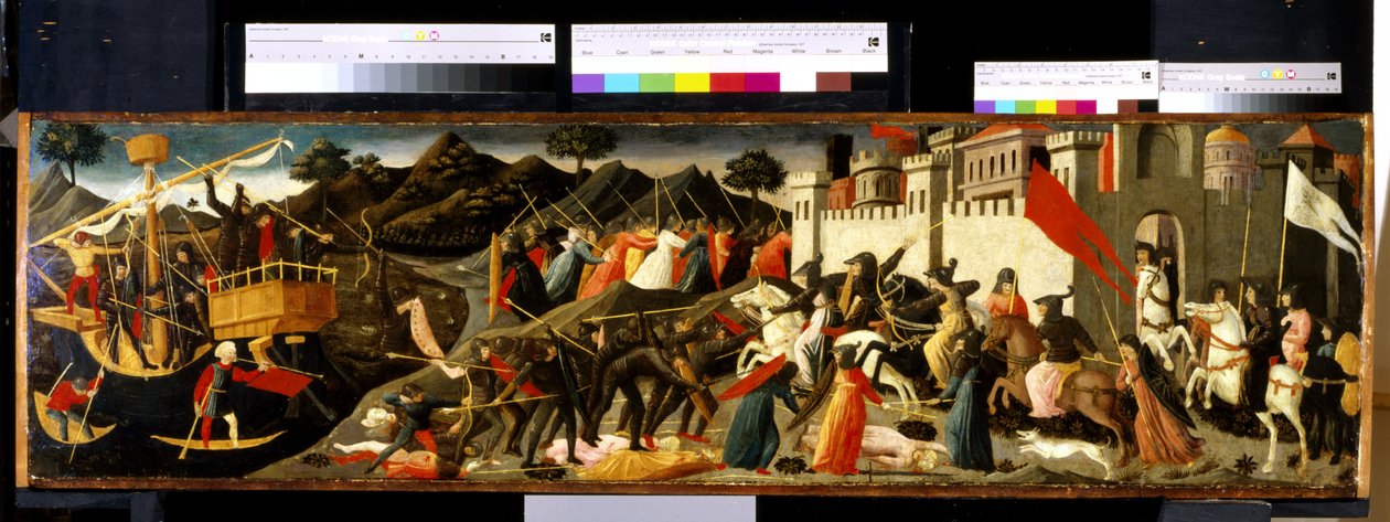 Slaget om Camilla och Aeneas (tempera på trä) av Domenico di Michelino