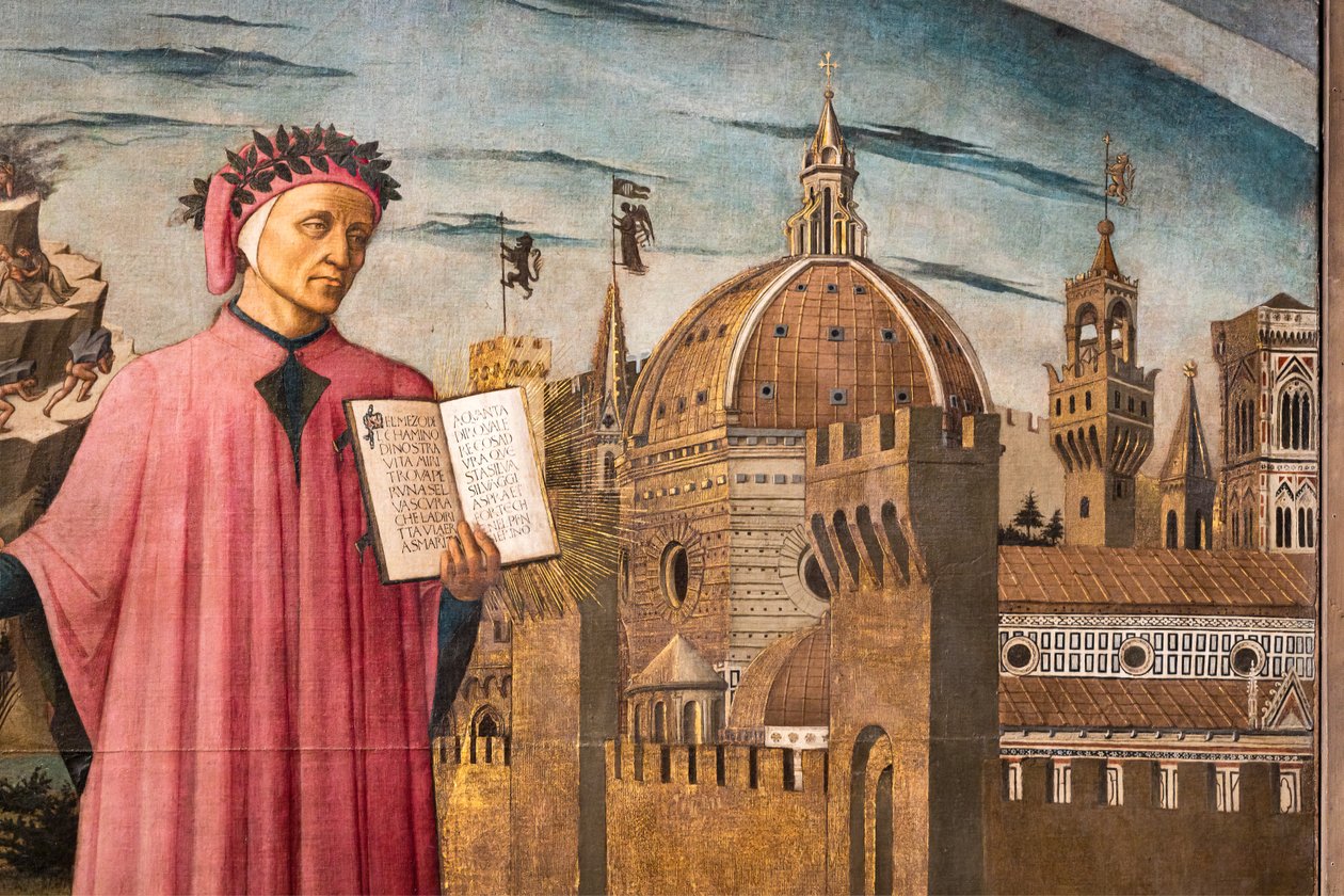 Dante Alighieris gudomliga komedi, detalj av Domenico di Michelino
