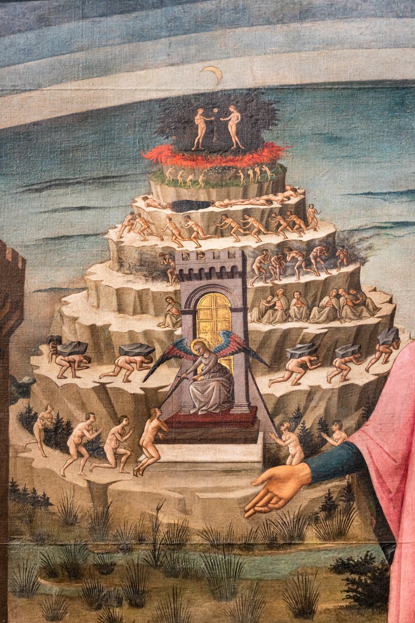 Dante Alighieris gudomliga komedi, detalj av skärselden av Domenico di Michelino