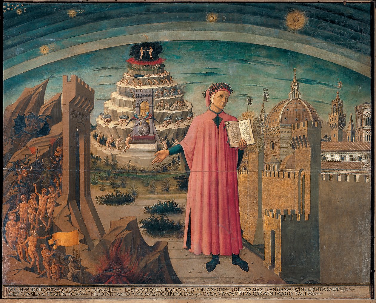 Dante och hans dikt "Den gudomliga komedin" av Domenico di Michelino