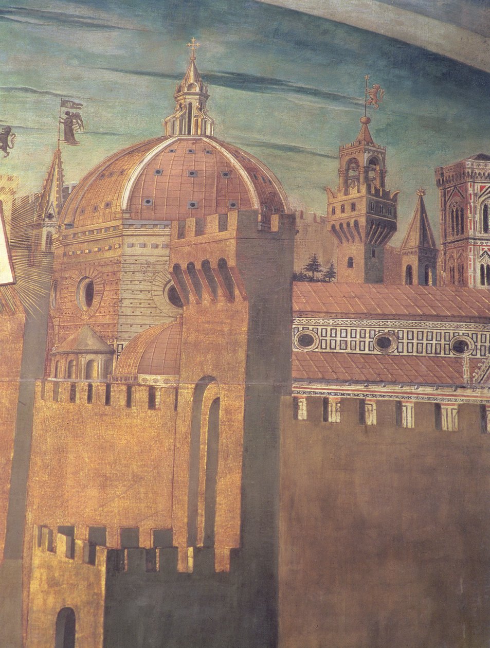Detalj som visar Florens katedral, från en fresk av Dante med Divina Commedia i norra gången, 1465 freskdetalj av 42355 av Domenico di Michelino