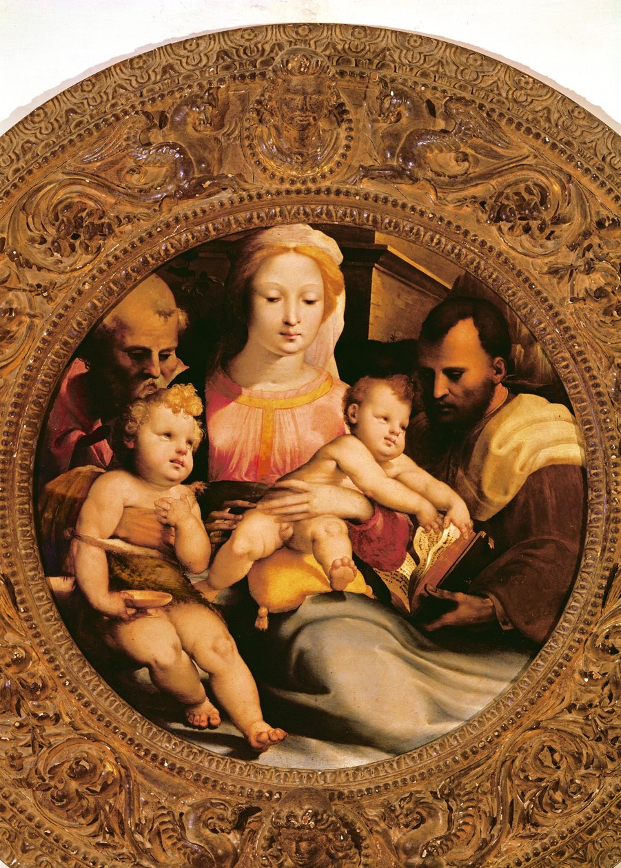 Detalj av den heliga familjen och Johannes Döparen (detalj av 348817) av Domenico di Pace Beccafumi  