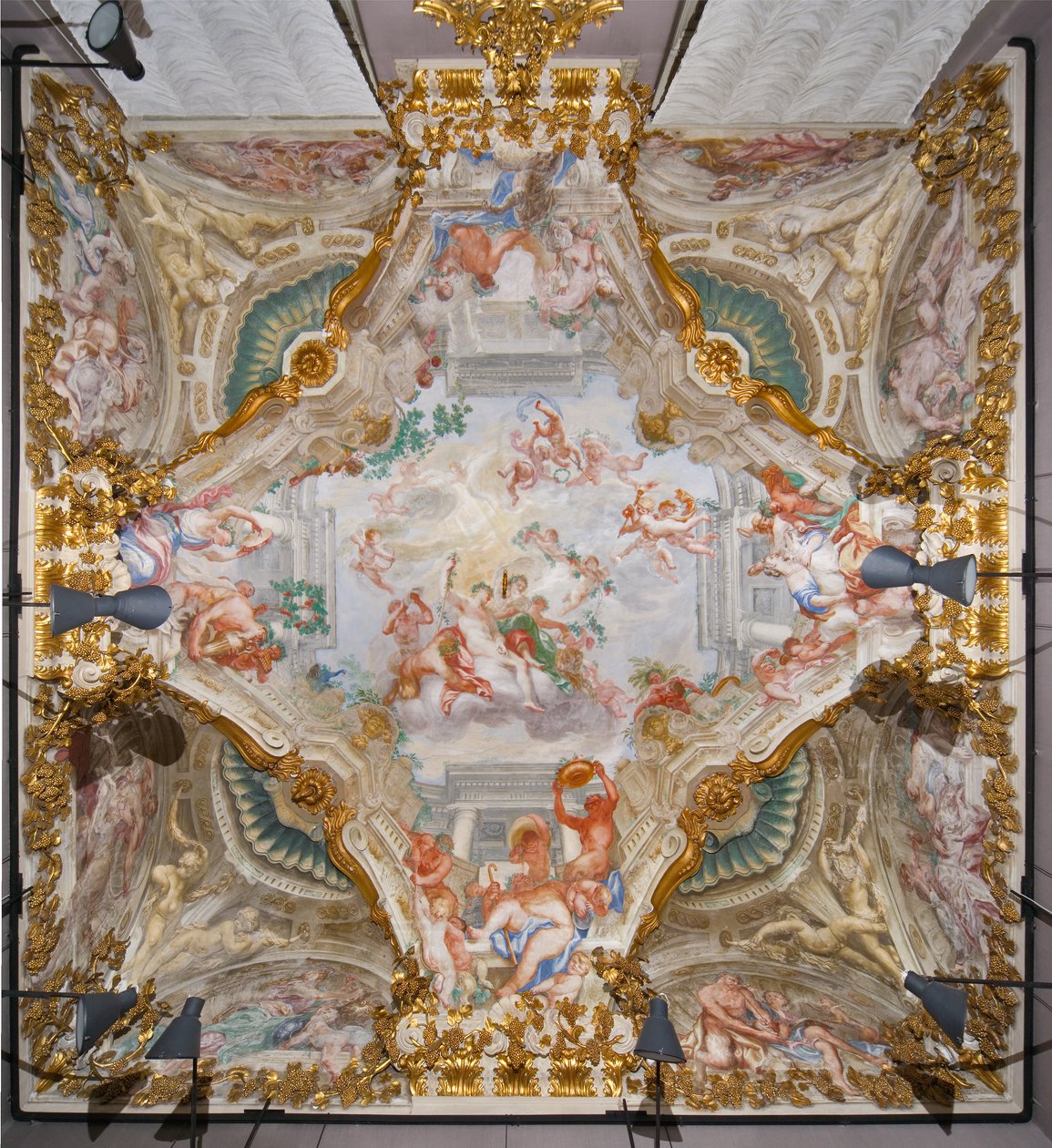 Tak med allegorin om hösten, Bacchus, Hall of Autumn av Domenico the Elder Piola