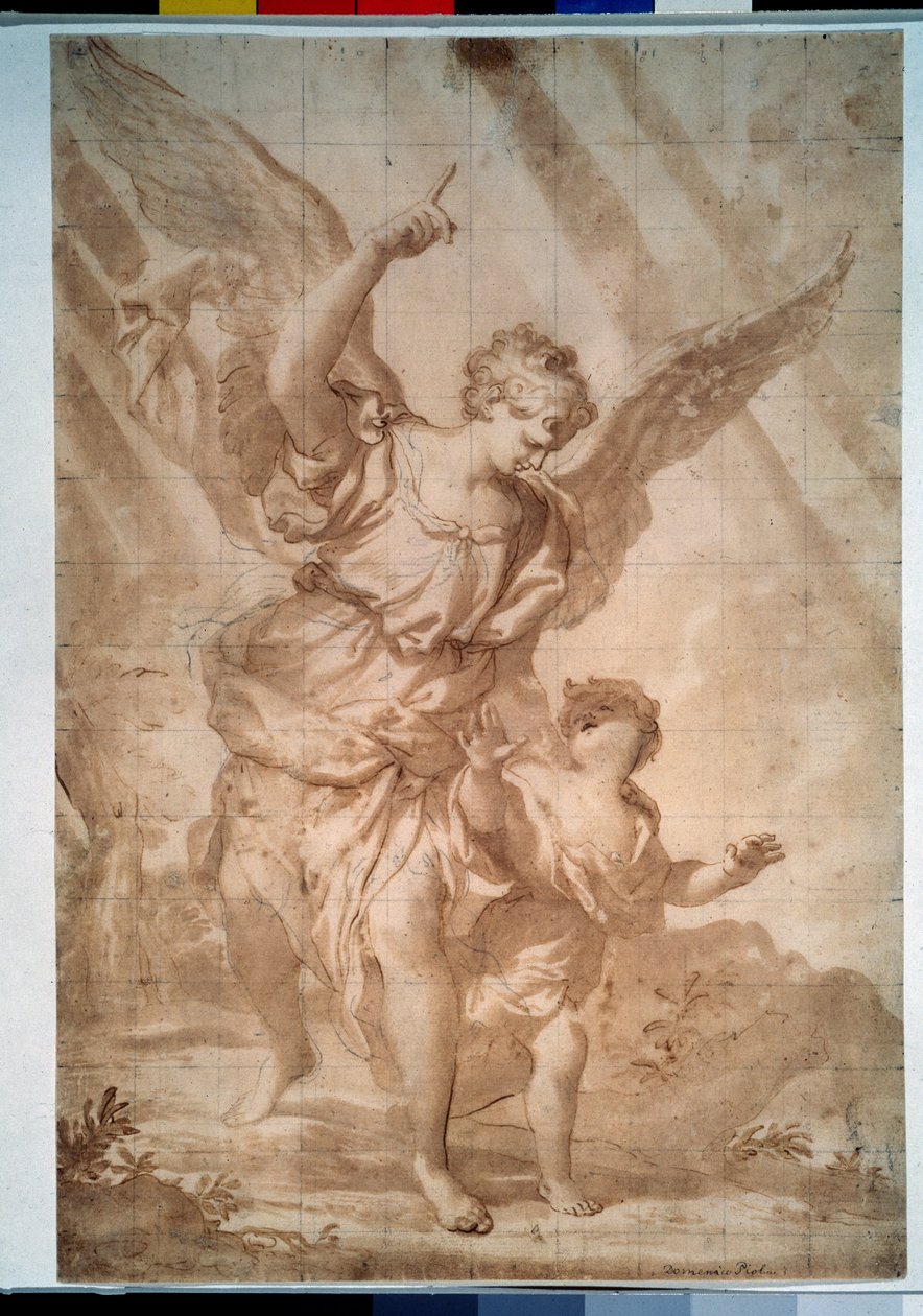 ""Skyddsängeln"" (Skyddsängel) Pennteckning av Domenico Piola (1627-1703) Pushkin-museet, Moskva av Domenico the Elder Piola
