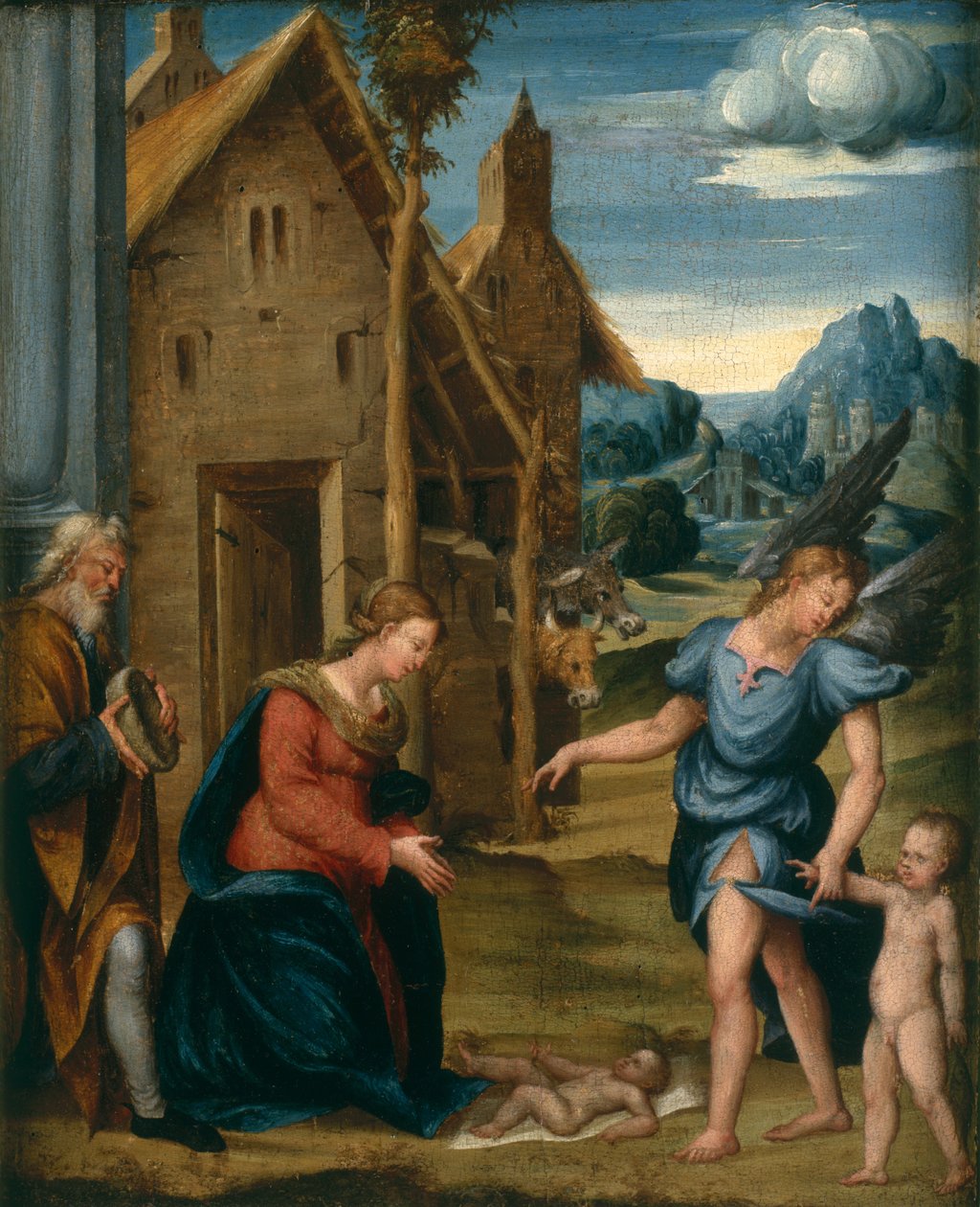 Tillbedjan av barnet med Rafael och Tobias, c.1510 av Domenico workshop attr.to Panetti