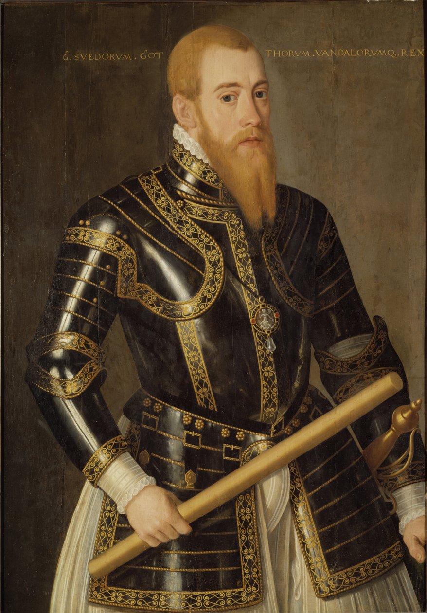 Eric XIV de Suede - Porträtt av kung Erik XIV av Sverige (1533-1577), av Verwilt, Domenicus (aktiv 1544-1566). Olja på trä. Mått: 98x69 cm. Nationalmuseum Stockholm av Domenicus Verwilt