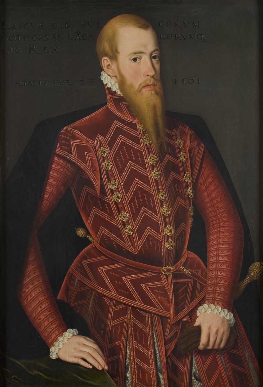 Eric XIV de Suede - Porträtt av kung Erik XIV av Sverige (1533-1577), av Verwilt, Domenicus (aktiv 1544-1566). Olja på trä. Mått: 103x69 cm. Nationalmuseum Stockholm av Domenicus Verwilt