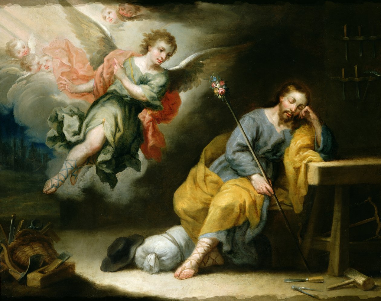 The Dream of St.Joseph (olja på koppar) av Domingo Martinez