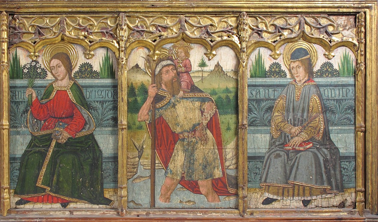 Predella-ruta med Saint Bridget, Saint Christopher och Saint Kilian från Retable, 1400-talet. av Domingo Ram
