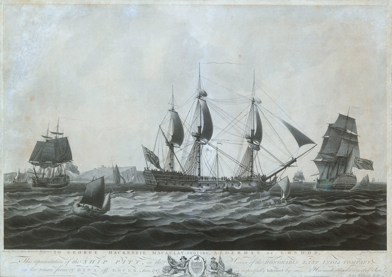 Fartyget "Pitt" (cirka 1787) nära Dover på väg tillbaka från Kina 1787 av Dominic Serres