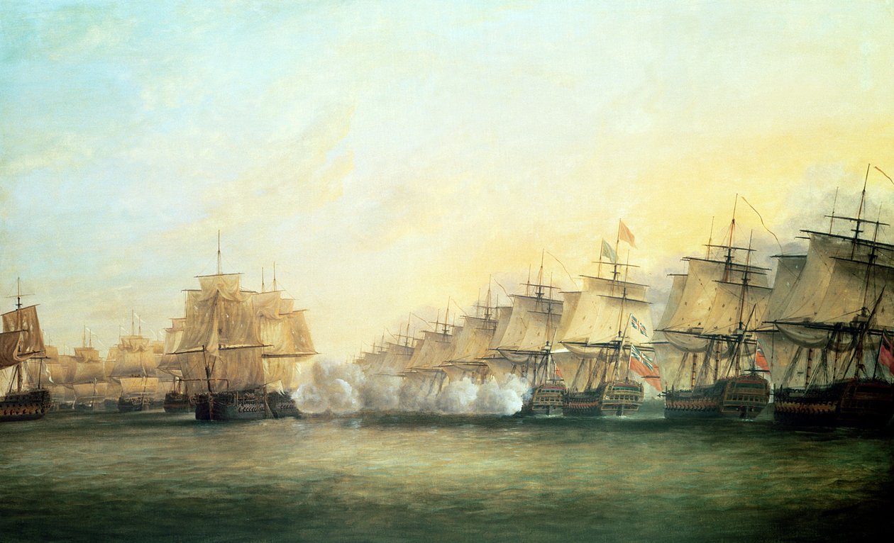 Den fjärde aktionen utanför Trincomalee mellan engelsmännen under amiral Sir Edward Hughes (ca 1720-94) och fransmännen under M. de Suffren, 1782 av Dominic Serres