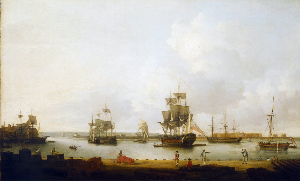Krigsfartyg utanför kanonkajen i Portsmouth (England) av Dominic Serres