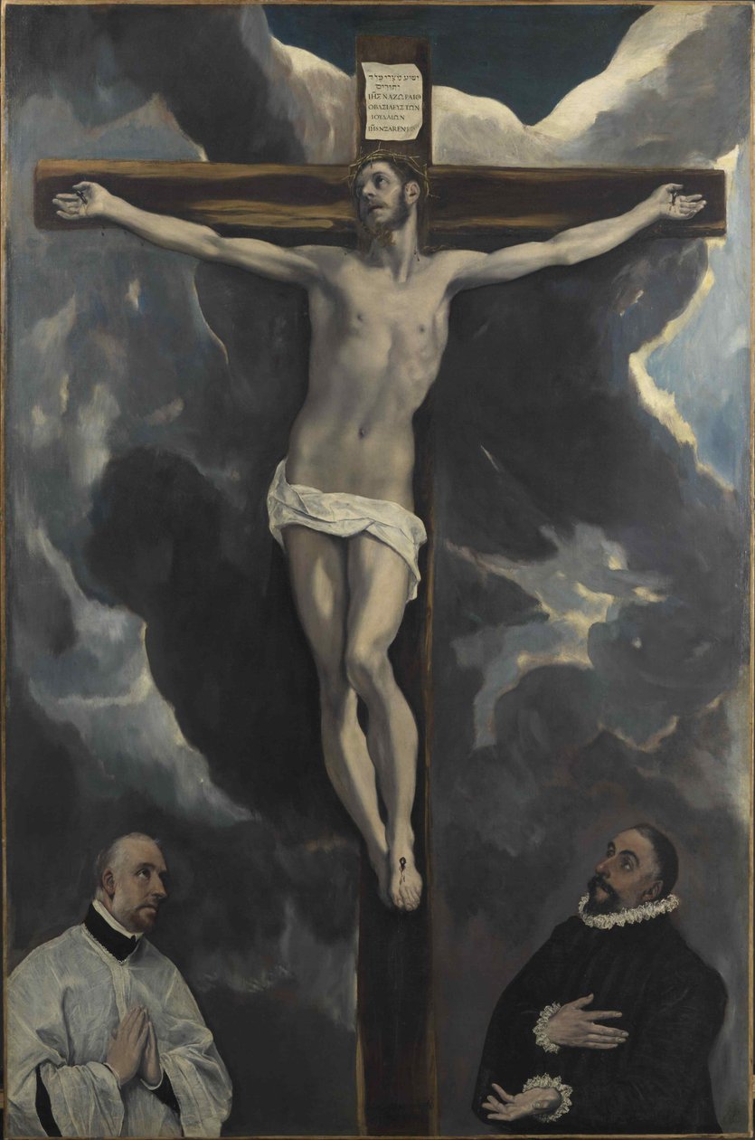 Kristus på korset avgudad av två givare, slutet av 1500-talet.. av Dominico El Greco