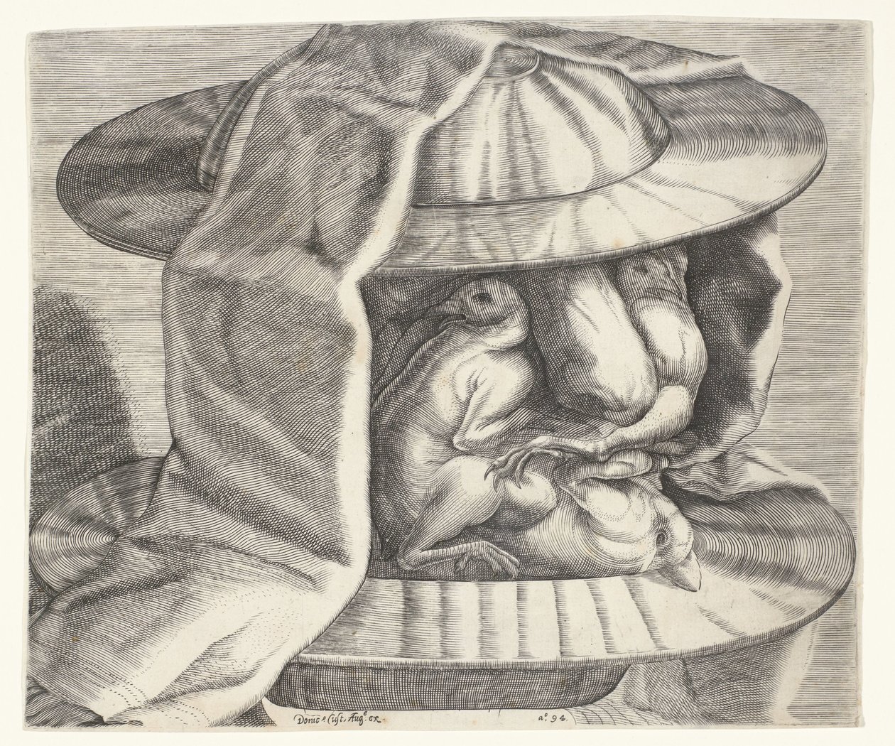 Ett groteskt huvud med en hjälm i stil med Arcimboldo Ett groteskt huvud med hjälm i stil med Arcimboldo av Dominicus Custos