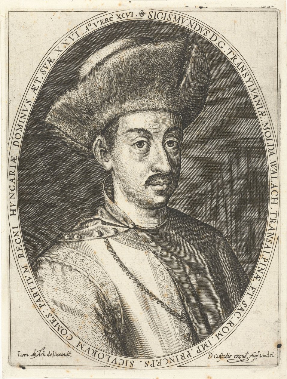 Sigismund Bathory 1572-1613, prins av Transsylvanien. Från Atrium heroicum, Augsburg 1600-1602, 160 av Dominicus or Custodis Custos