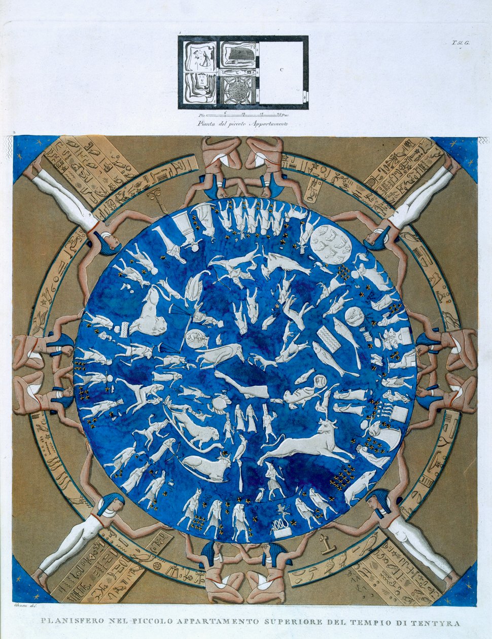 Astrologisk planisfär av zodiaken i Dendera, från taket i kapellet vid Hathortemplet, Dendera, Egypten ca 1802 av Dominique Vivant Denon
