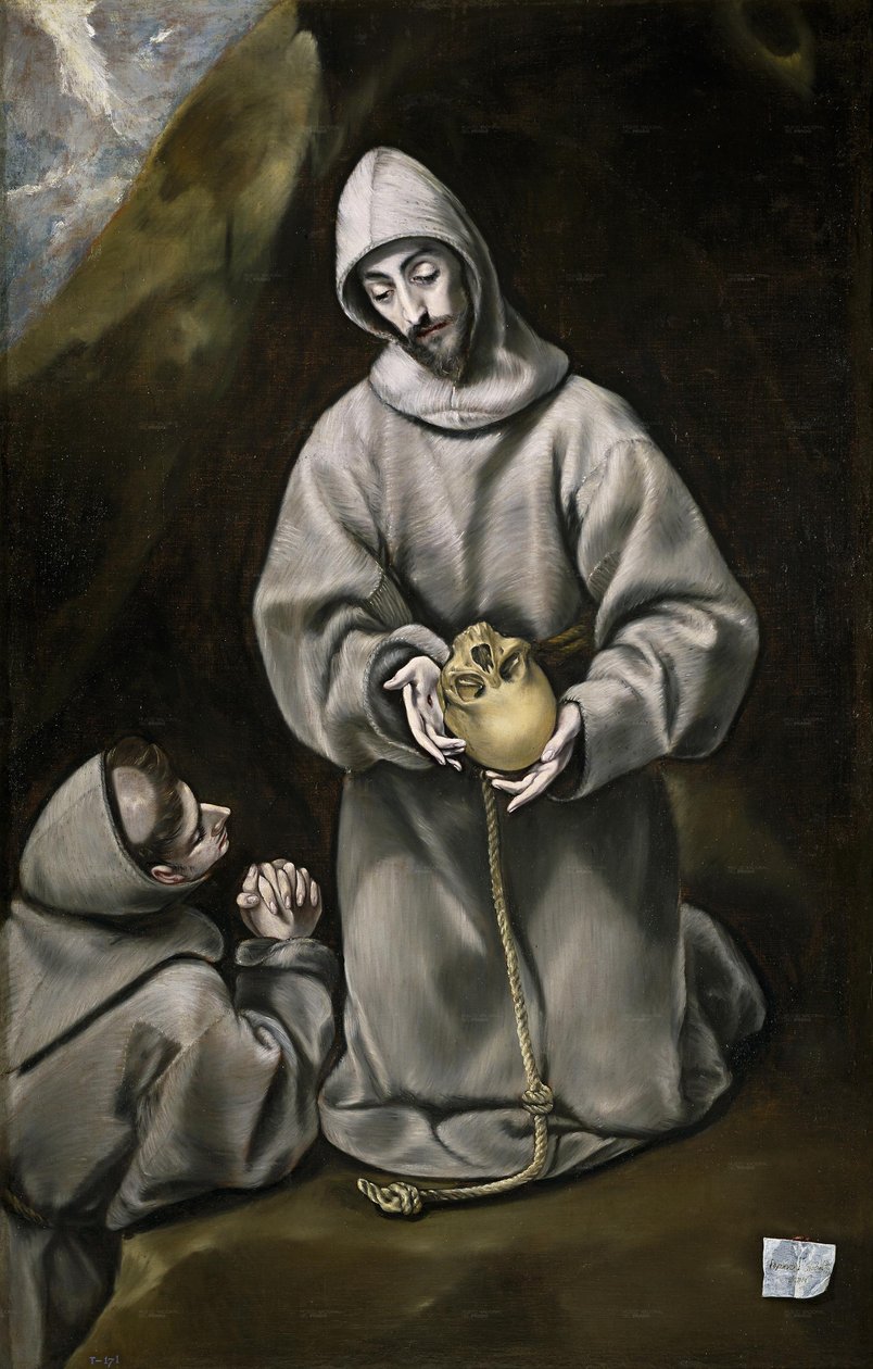 San Francisco de Asís y el hermano León meditando sobre la Muerte av El Greco