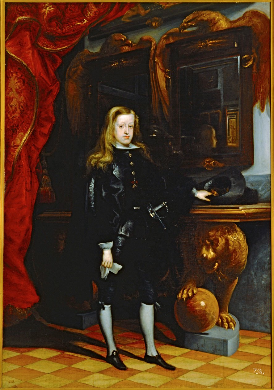 Carlos II, son till Philipp IV ... (målning på duk) av Don Juan Carreno de Miranda