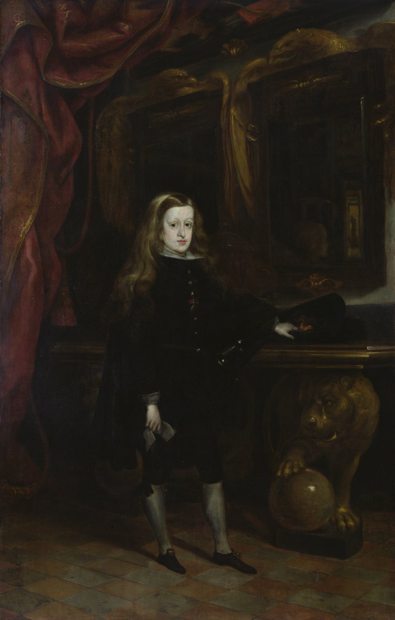 Porträtt av Karl II (1661-1700) av Habsbourg, 12 år gammal, 1673-85 av Don Juan Carreno de Miranda