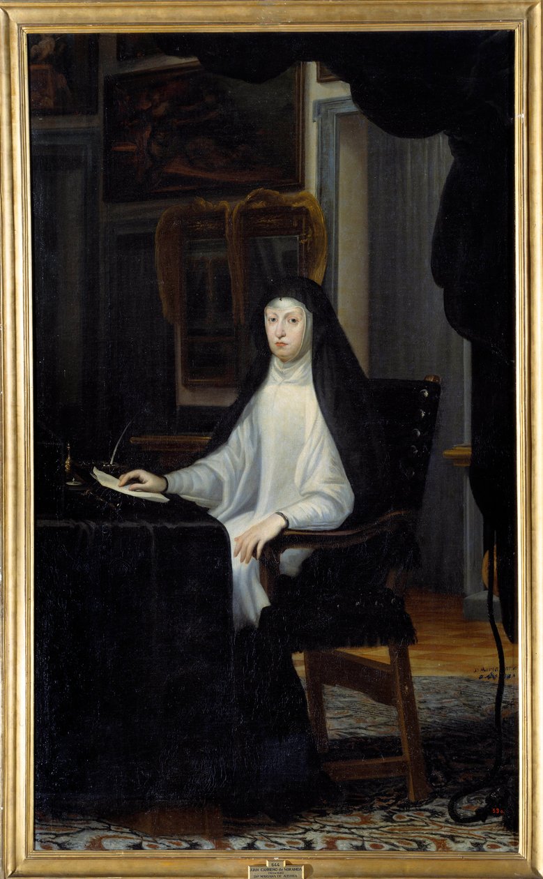 Porträtt av drottning Mary Anne av Österrike i änka (1634 - 1696). Målning av Juan Carreno De Miranda (1614-1685) Ec. Esp av Don Juan Carreno de Miranda