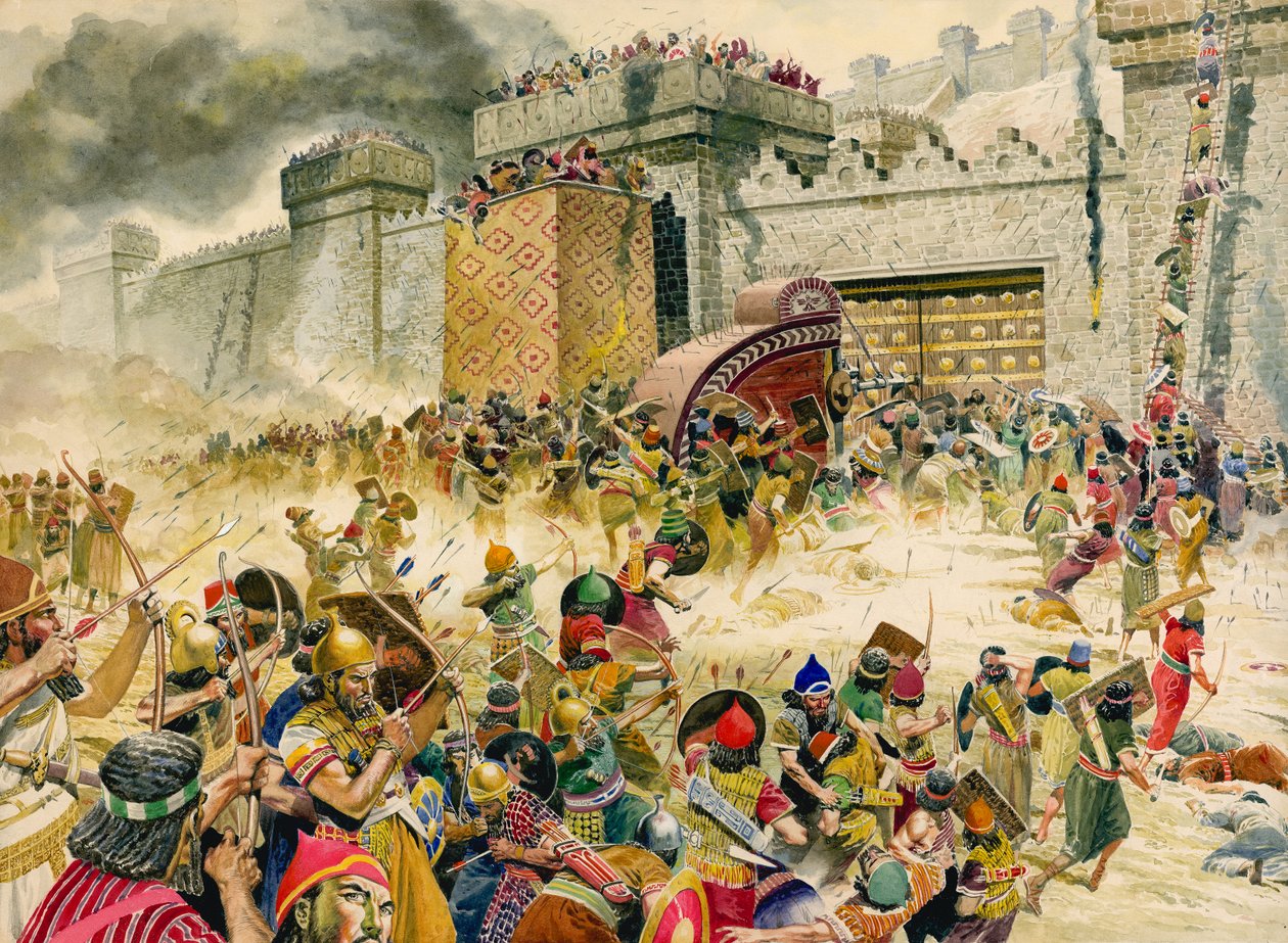Samaria, Israels fästningsstad, faller för assyrierna (gouache på papper) av Don Lawrence