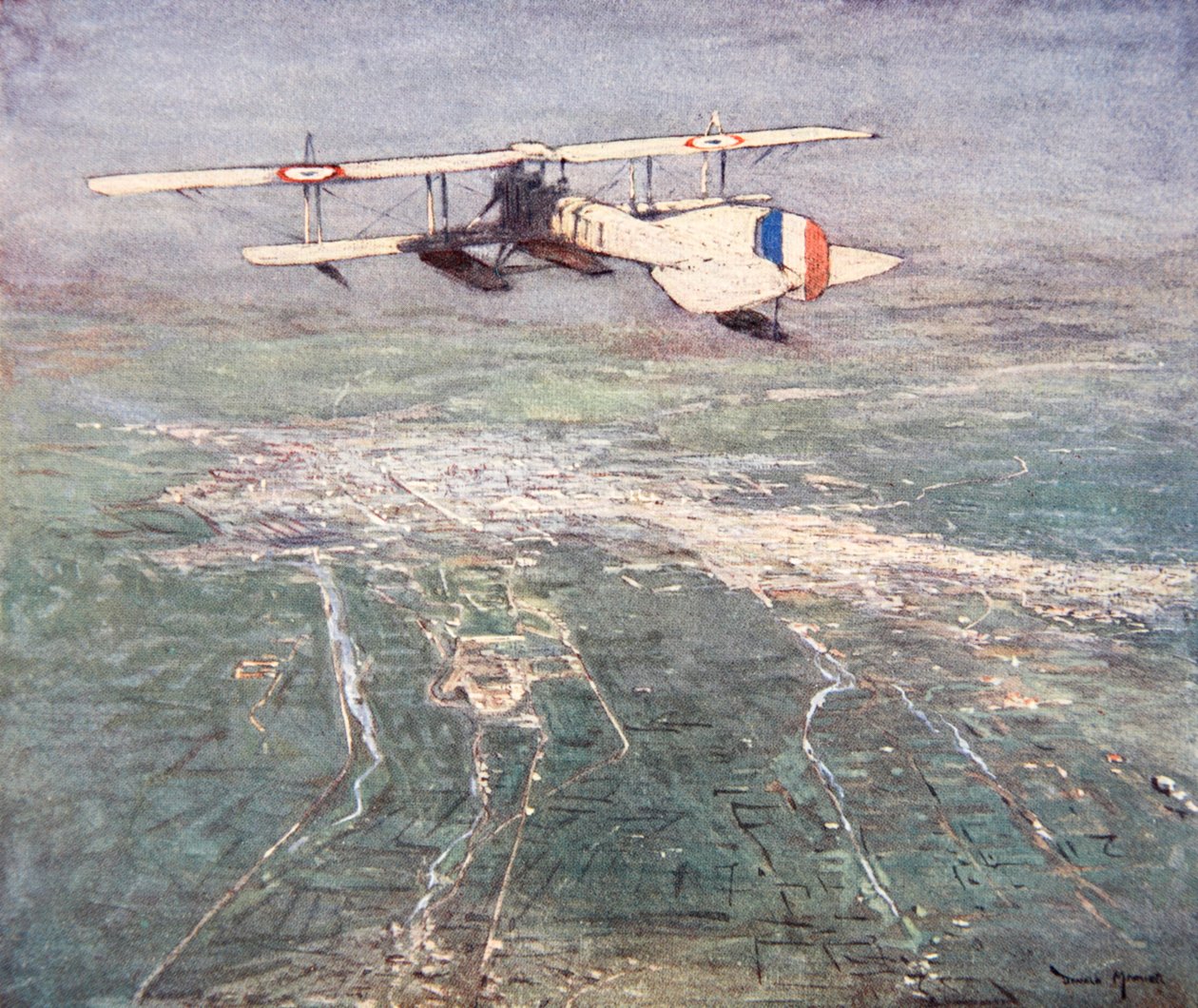 Sjöflygplan som flyger över Damaskus, illustration från 