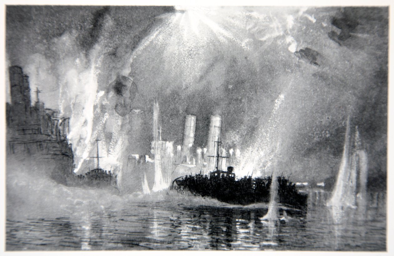 Motor lanserar räddande besättningar från Blockships vid Zeebrugge, illustration från 