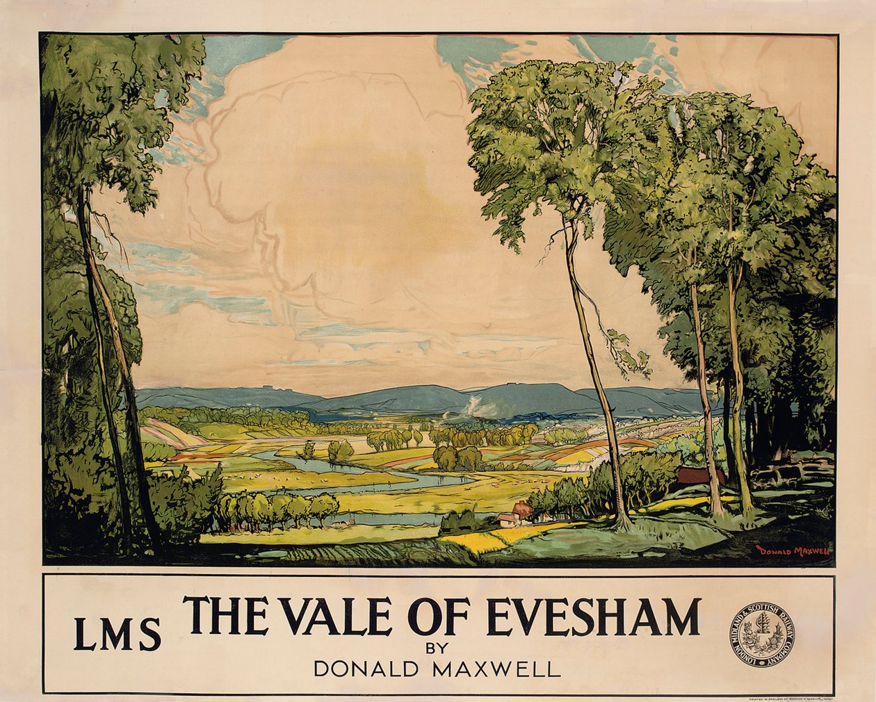 The Vale of Evesham, affisch som annonserar London, Midland och Scottish Railway (färg litho) av Donald Maxwell