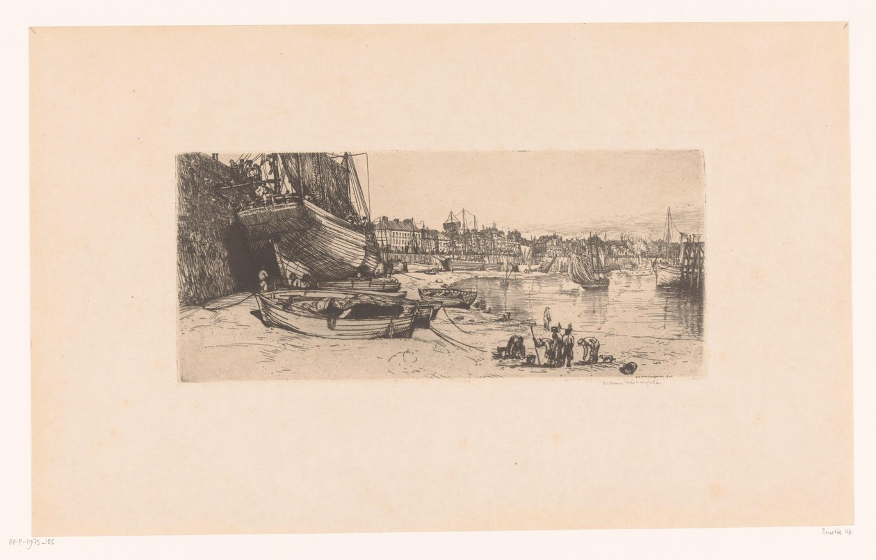 Havengezicht te Boulogne-sur-Mer Hamnen i Boulogne-sur-Mer av Donald Shaw MacLaughlan (signed by artist)