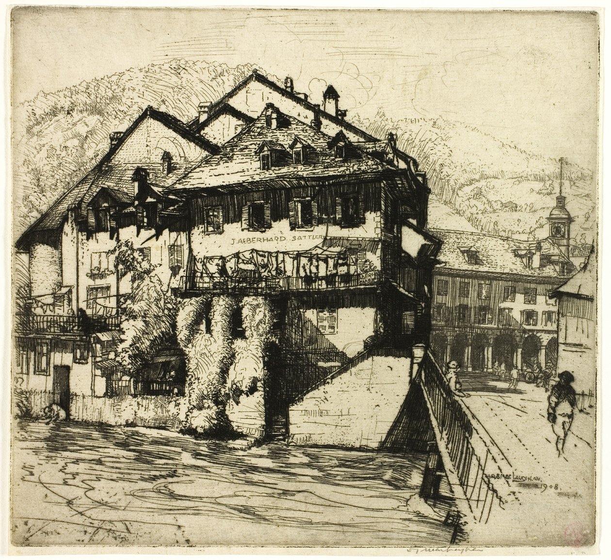 Hus på Aare, Schweiz av Donald Shaw MacLaughlan
