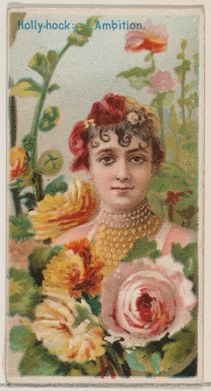 Hollyhock: Ambition, från serien Floral Beauties and Language of Flowers N75 för Duk..., 1892. av Donaldson Brothers