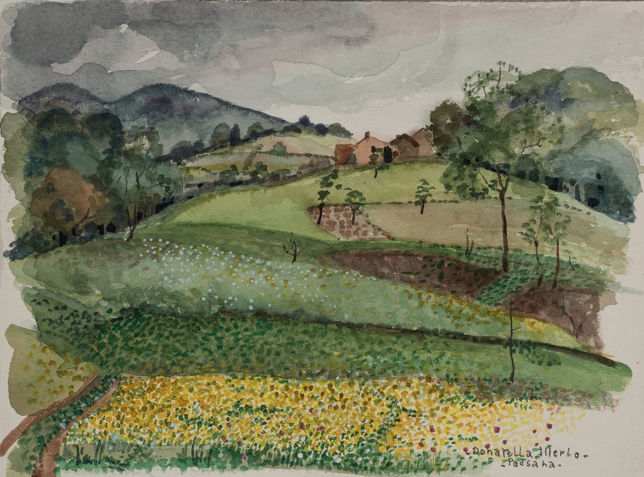 Bonde, ca 1980 (akvarell på papper) av Donatella Merlo