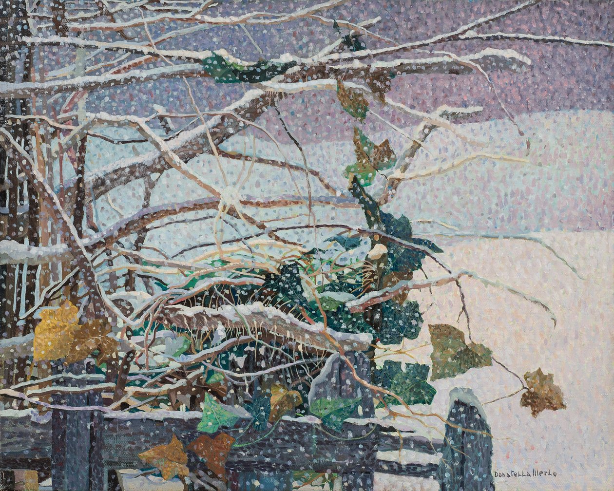 Snow falls, ca 1987 (olja på duk) av Donatella Merlo