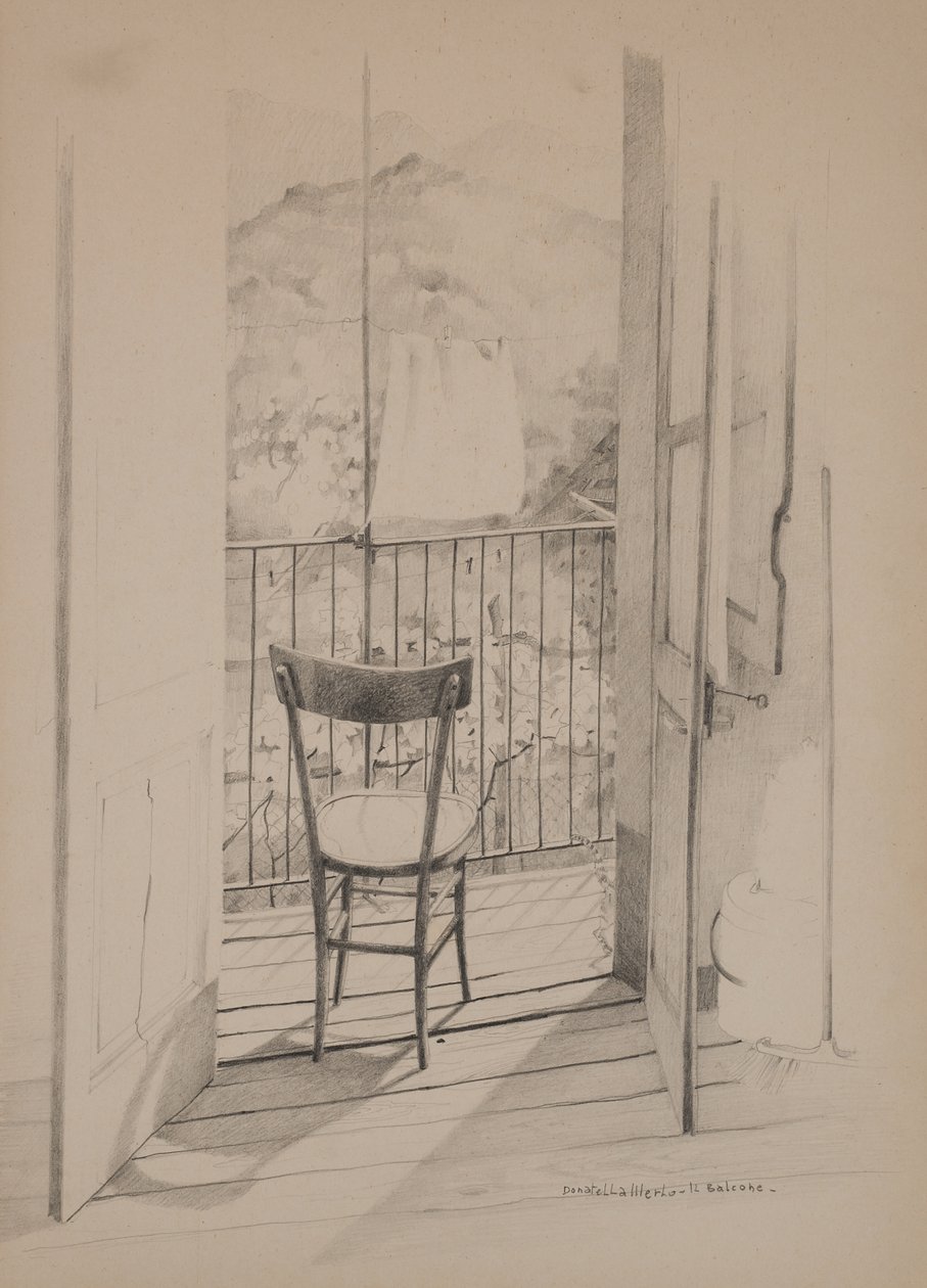 Balkongen, ca 1975 (ritning på papper) av Donatella Merlo