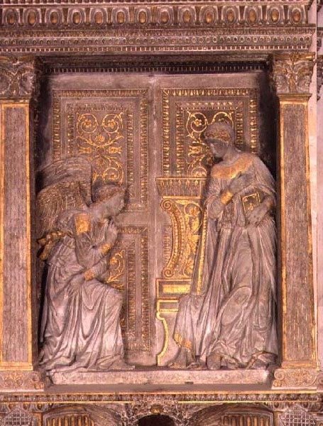Cavalcanti Annunciation (förgylld kalksten) (se även 64350) av Donatello