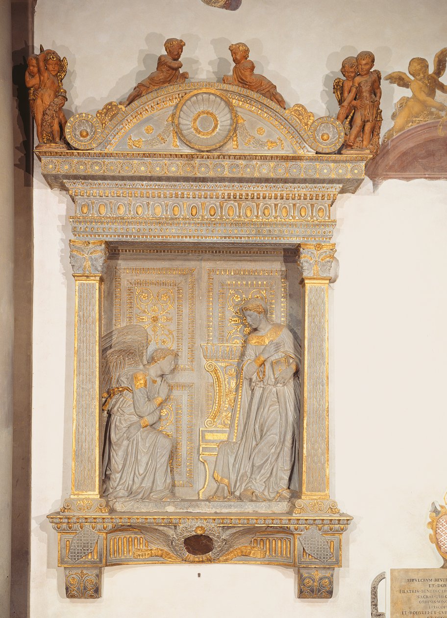 Cavalcanti Annunciation (förgylld kalksten) (se även 64351) av Donatello