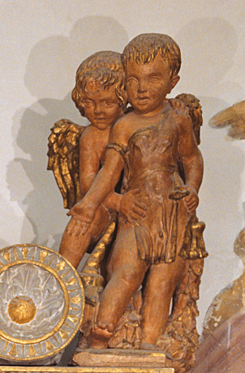 Cavalcanti Annunciation förgylld kalkstensdetalj av 64350 av Donatello