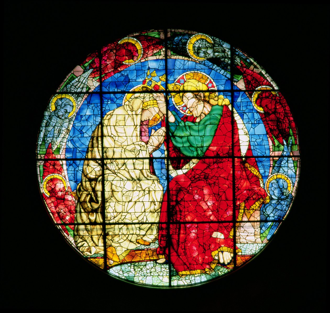 Oculus föreställer Jungfruns kröning, 1438 (målat glas) av Donatello