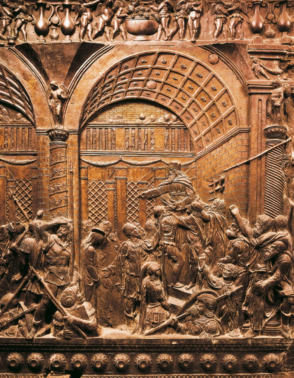 Renässanskonst (Quattrocento): Kristus leder före Kaifas. 1460. Lågrelief på brons) av Donatello