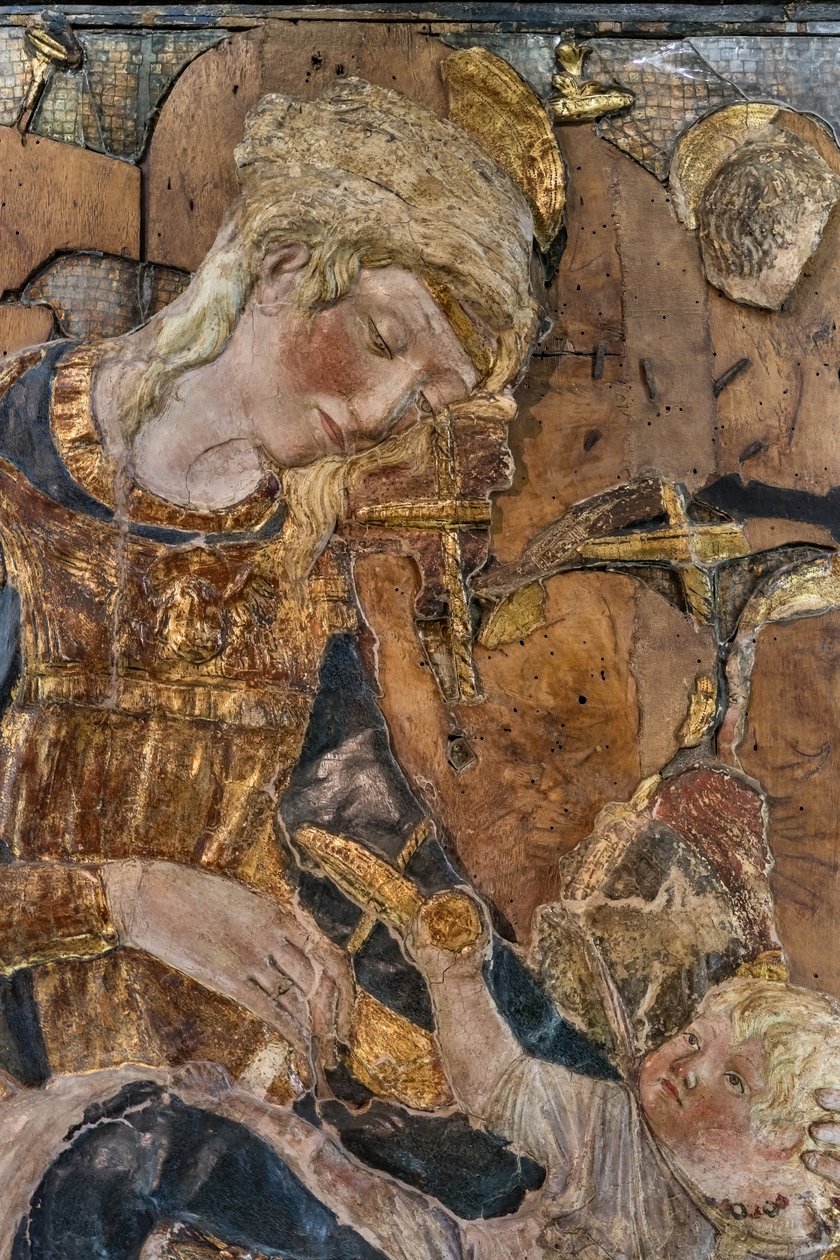 Madonna med barn och änglar, före 1443 (polykrom stuckatur) av Donatello