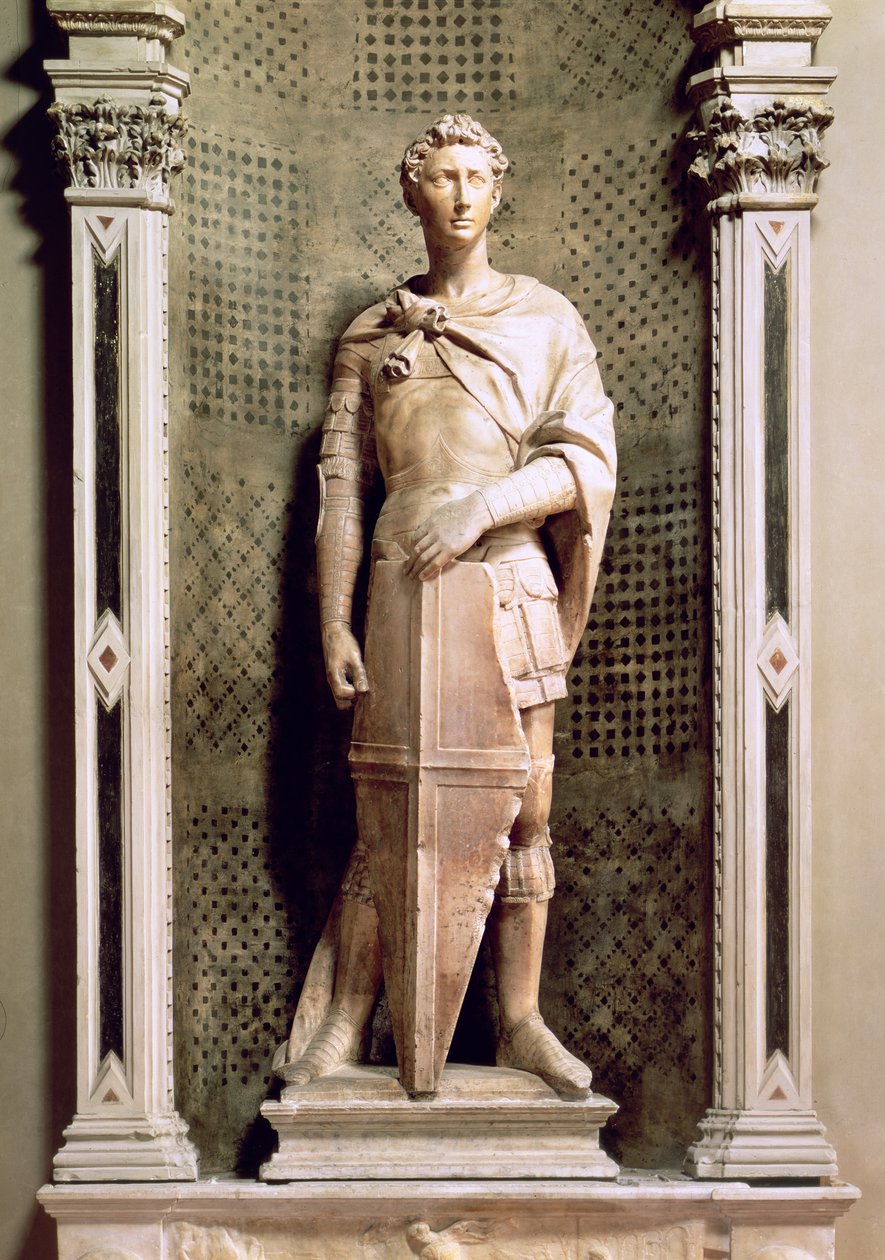St. George i en nisch med en relief av St. George som dräper draken nedanför (marmor) (se även 55431 och 87899) av Donatello