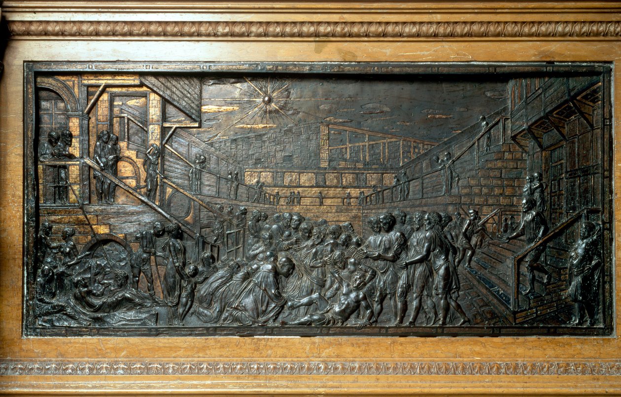 The Miracle of St Anthony, återmonteringen av foten, panel från huvudaltaret (bronsrelief av Donatello