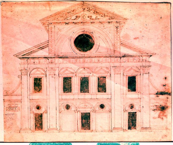 Design för fasaden på en kyrka av Donato Bramante