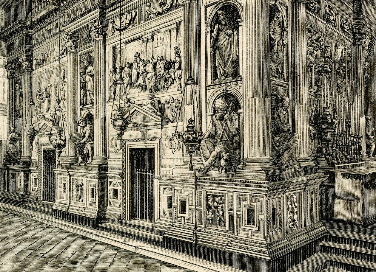 Marble Screen of Holy House, designad av Donato Bramante (1444-1514), Sanctuary of Holy House, Loreto, Marche, Italien av Donato Bramante