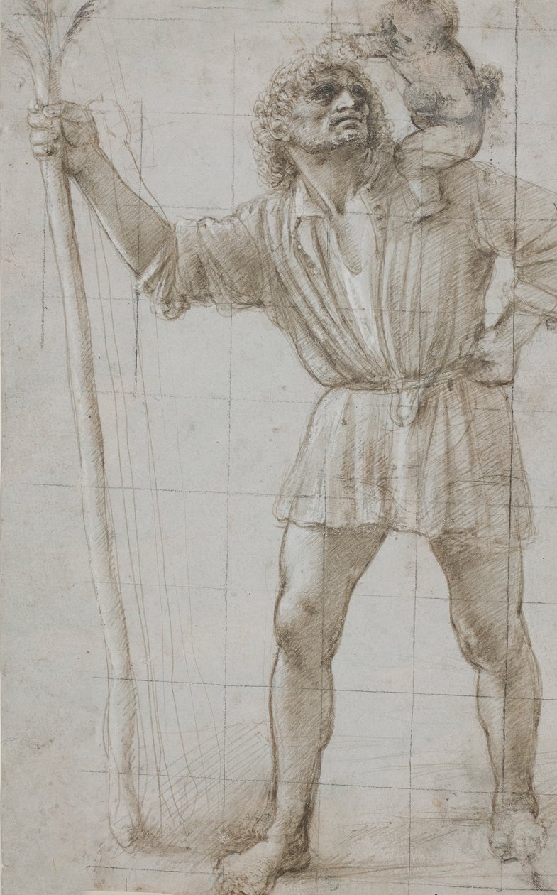 St. Christopher med Jesusbarnet, ca. 1490 (Silverpoint, förhöjd med vitt, på ljusgrått förberett papper) av Donato Bramante