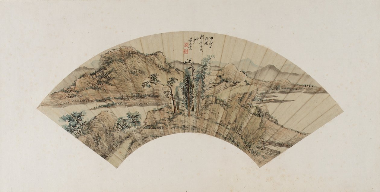 Bergslandskap, Qingdynastin, 1754 (bläck och färg på papper) av Dong Bangda